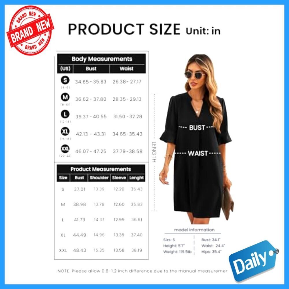 V-Neck Ruffle Short Sleeve Shift Dress, Polyester Casual Summer Wear - Picture 5 of 7